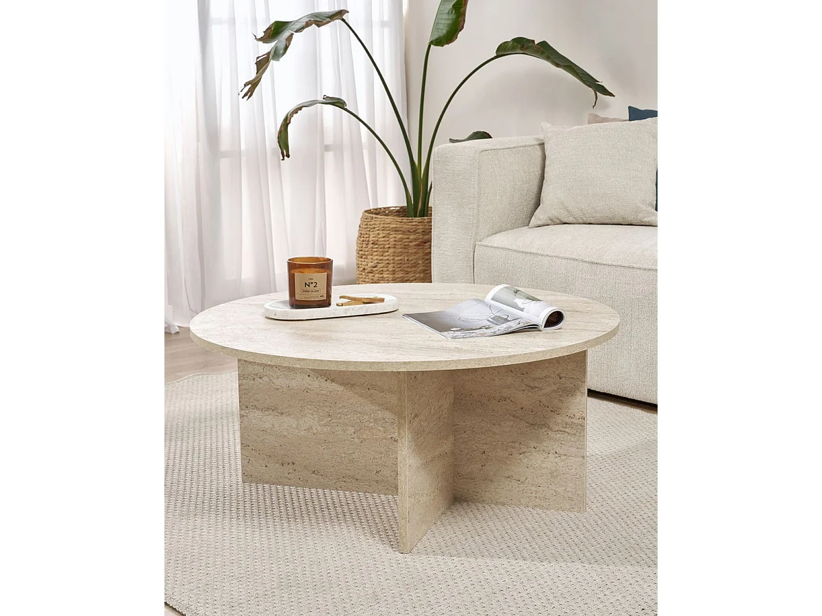 Mesa de centro redonda cindy travertino para hogar moderno mueble de almacenaje  - Homekit