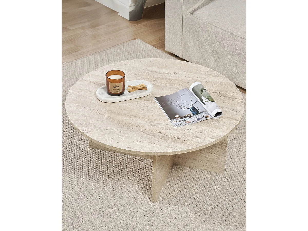 Mesa de centro redonda cindy travertino para hogar moderno mueble de almacenaje  - Homekit