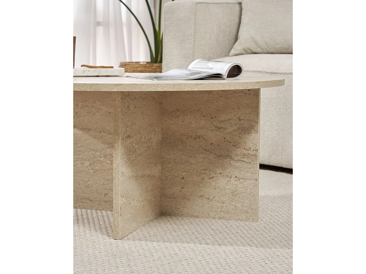 Mesa de centro redonda cindy travertino para hogar moderno mueble de almacenaje  - Homekit