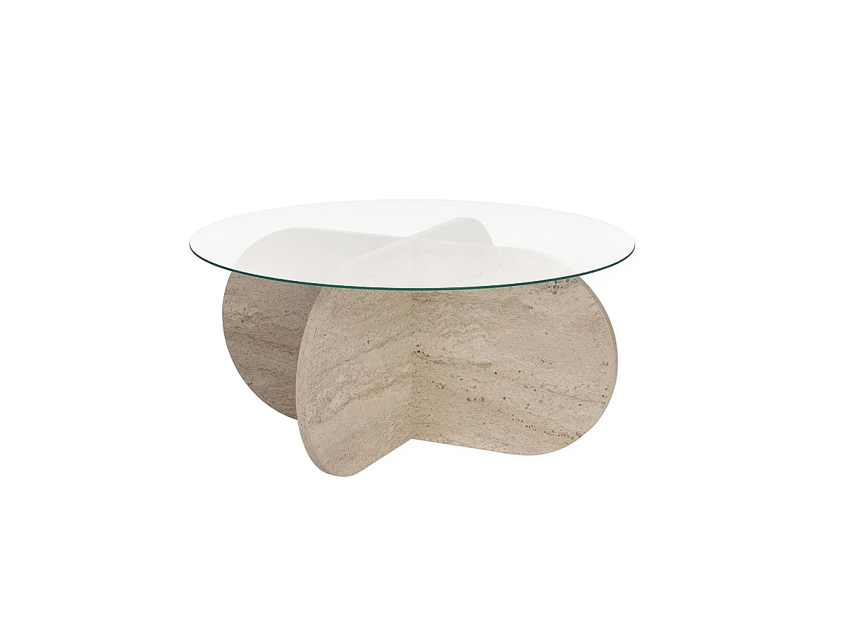 Mesa de centro redonda stancey travertino y transparente para hogar moderno mueble de almacenaje  - Homekit