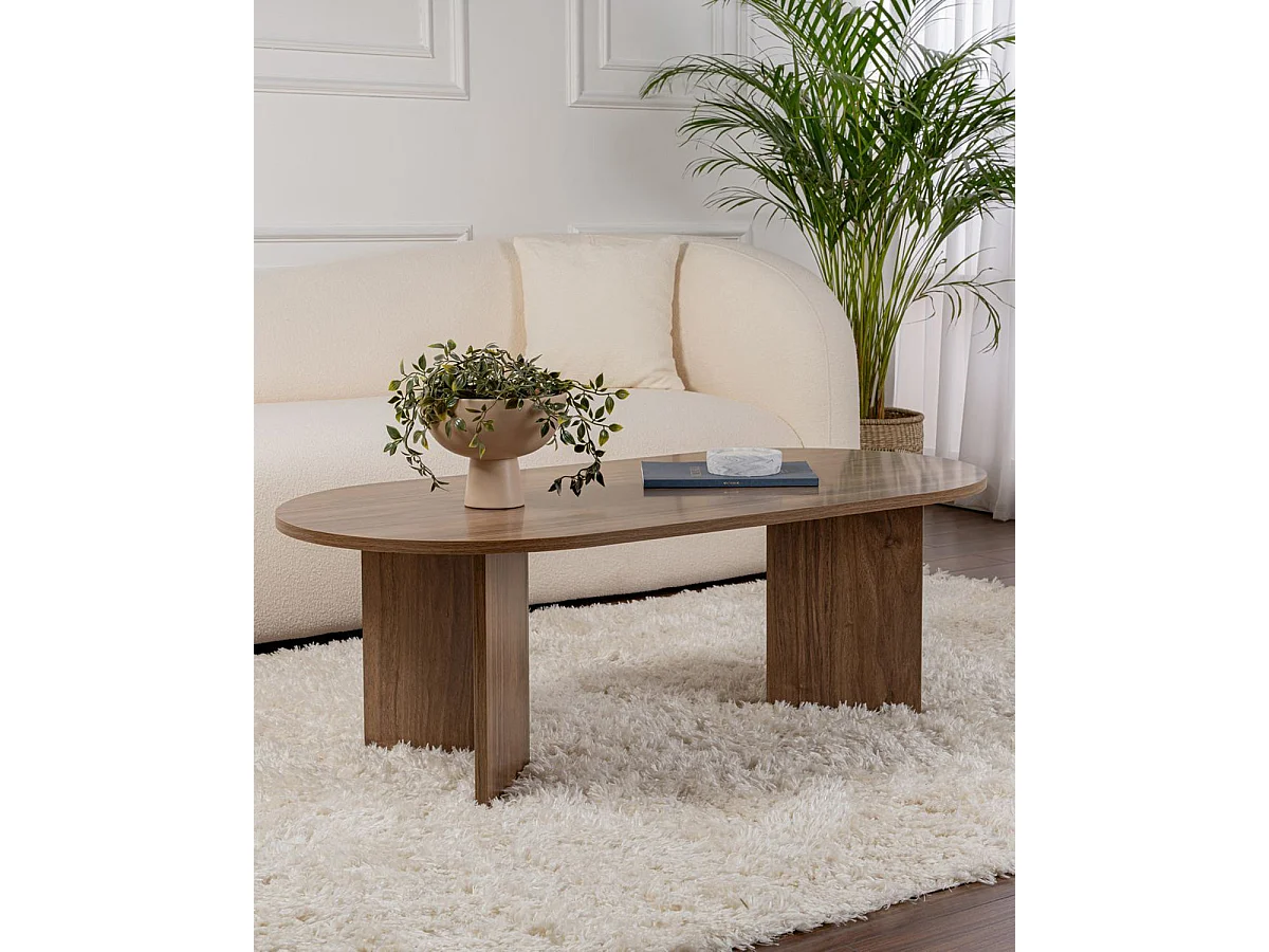 Mesa de centro ovalada arline oscura madera para hogar moderno mueble de almacenaje  - Homekit