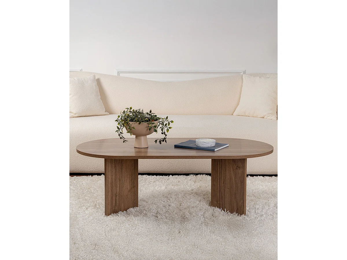 Mesa de centro ovalada arline oscura madera para hogar moderno mueble de almacenaje  - Homekit