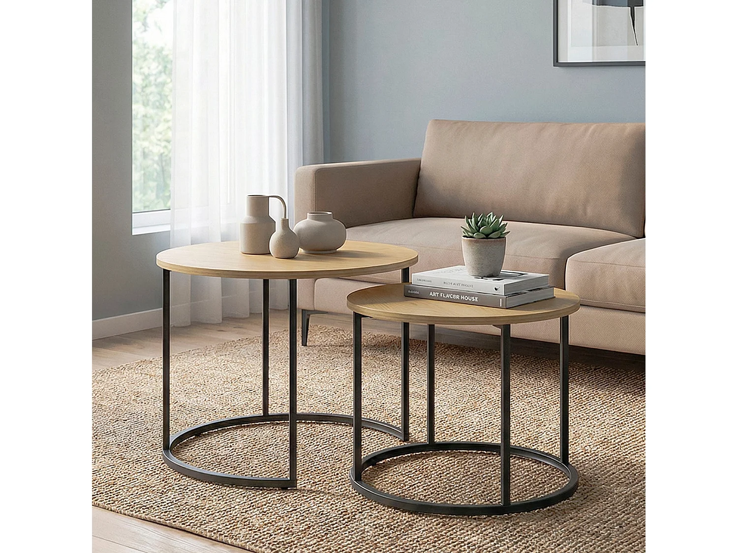 Pack de dos mesas auxiliares  Mara - Color Madera natural y negro - Homekit