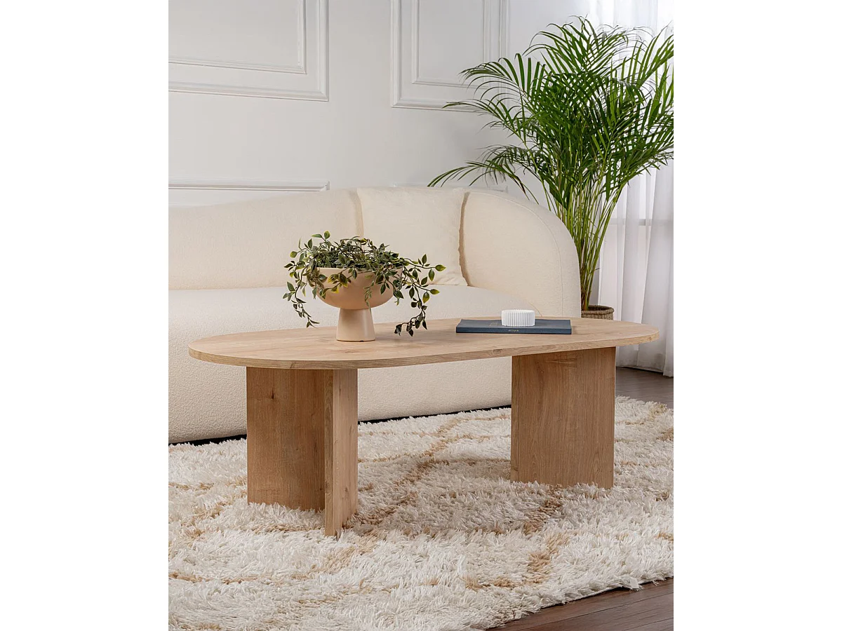 Mesa de centro ovalada arline natural y madera para hogar moderno mueble de almacenaje  - Homekit