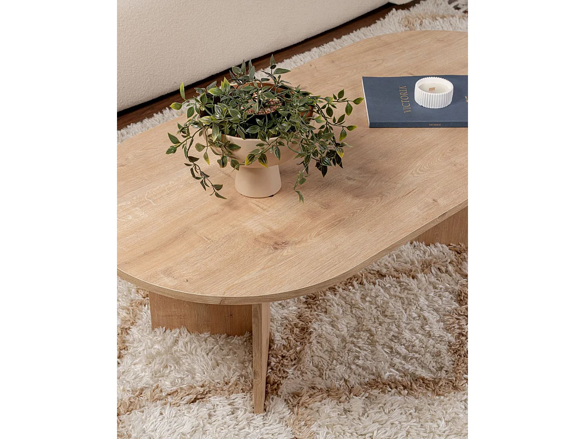Mesa de centro ovalada arline natural y madera para hogar moderno mueble de almacenaje  - Homekit