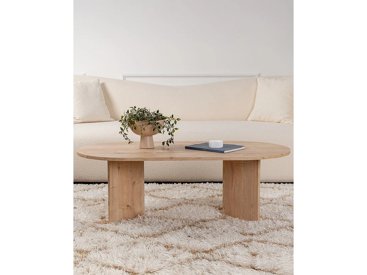 Mesa de centro ovalada arline natural y madera para hogar moderno mueble de almacenaje  - Homekit