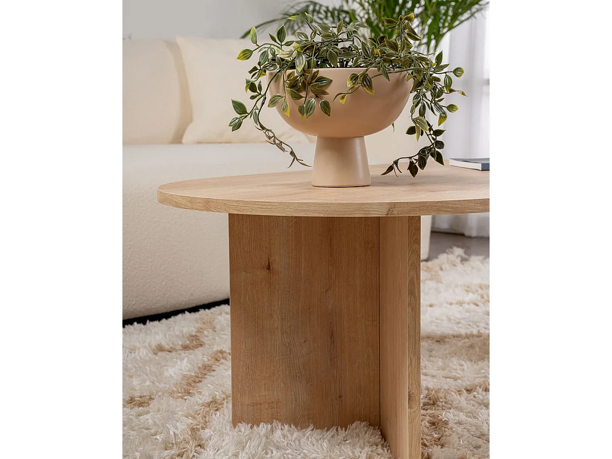 Mesa de centro ovalada arline natural y madera para hogar moderno mueble de almacenaje  - Homekit