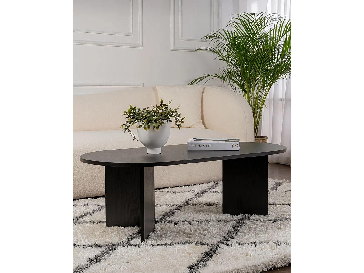 Mesa de centro ovalada arline negro para hogar moderno mueble de almacenaje  - Homekit