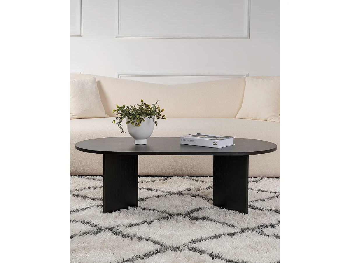 Mesa de centro ovalada arline negro para hogar moderno mueble de almacenaje  - Homekit