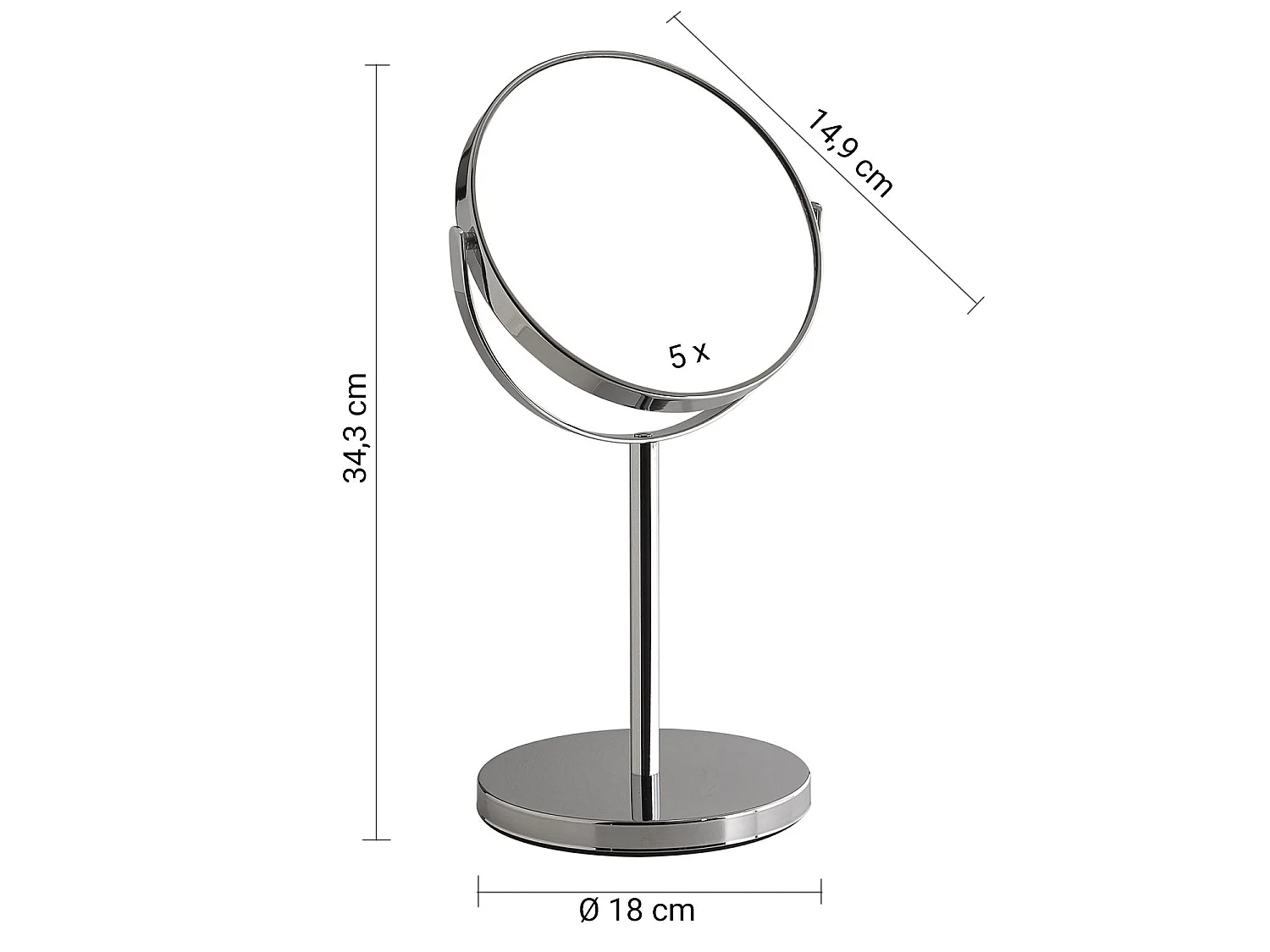 Miroir Grossissant Double Face 5X Sur Pied Finition Chromée | Anna