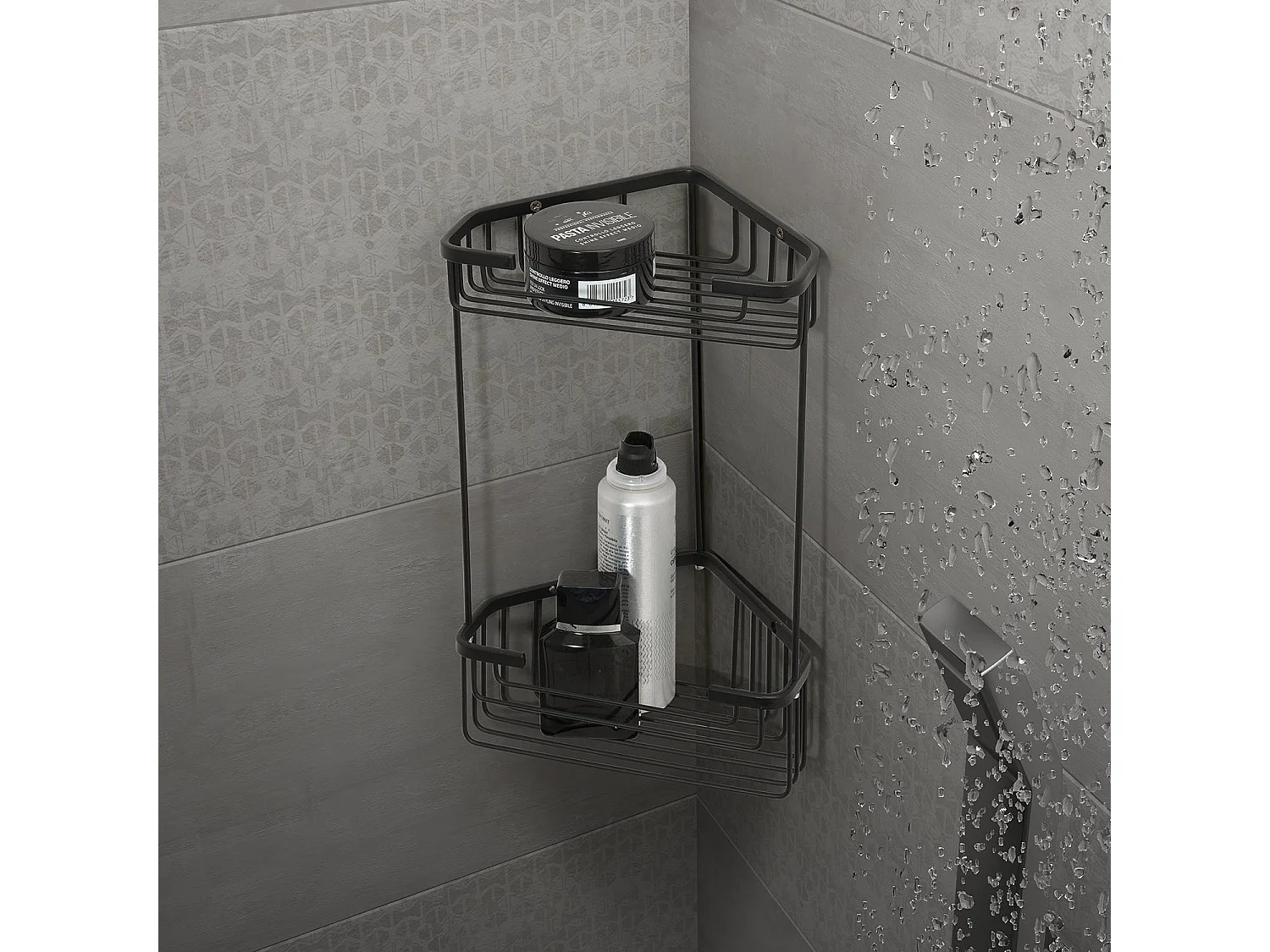 Étagère D’Angle De Douche Deux Niveaux En Fil Noir Mat | Augustus