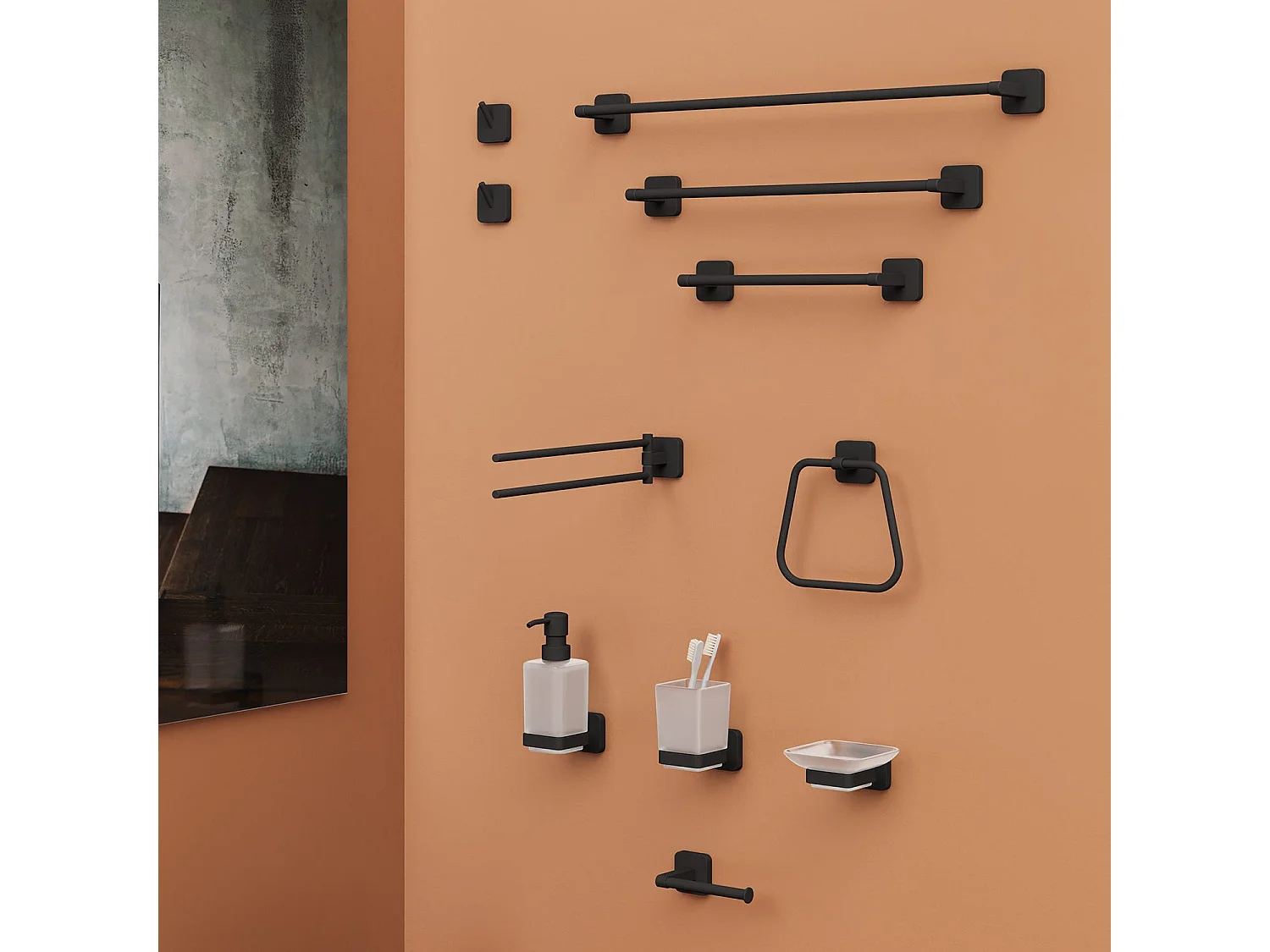 Porte-Brosse À Dents Mural Noir Mat En Acier Inoxydable Et Verre Dépoli | Tahiti