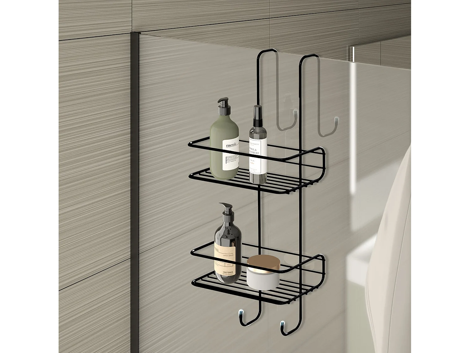 Étagère De Douche Rectangulaire Suspendue 2 Niveaux Noir Mat | Tiglio