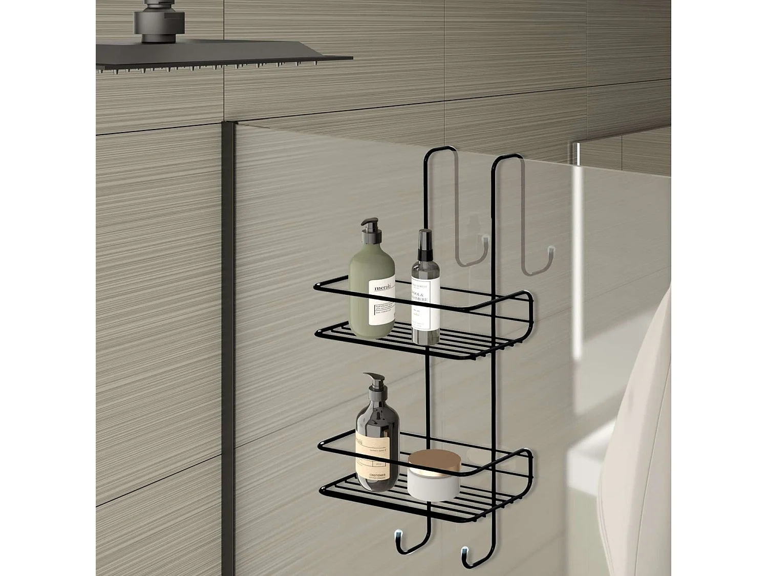 Étagère De Douche Rectangulaire Suspendue 2 Niveaux Noir Mat | Tiglio