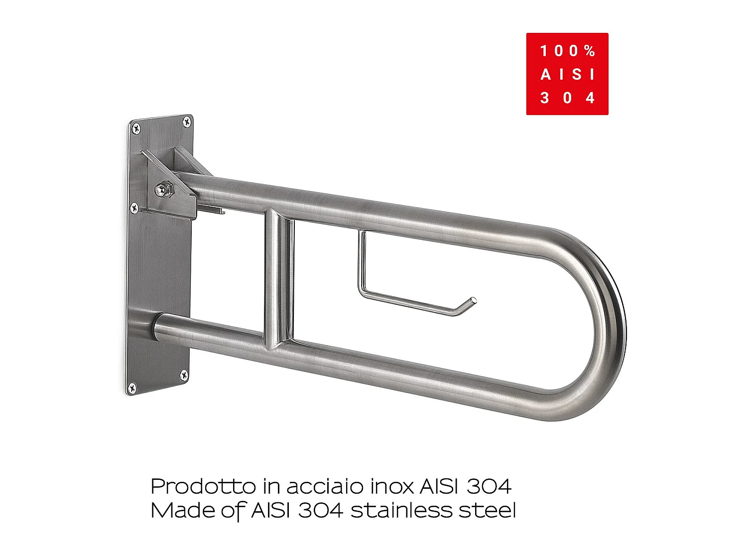 Barre D’Appui Rabattable Avec Porte-Rouleau En Acier Inox Brossé | Scilla