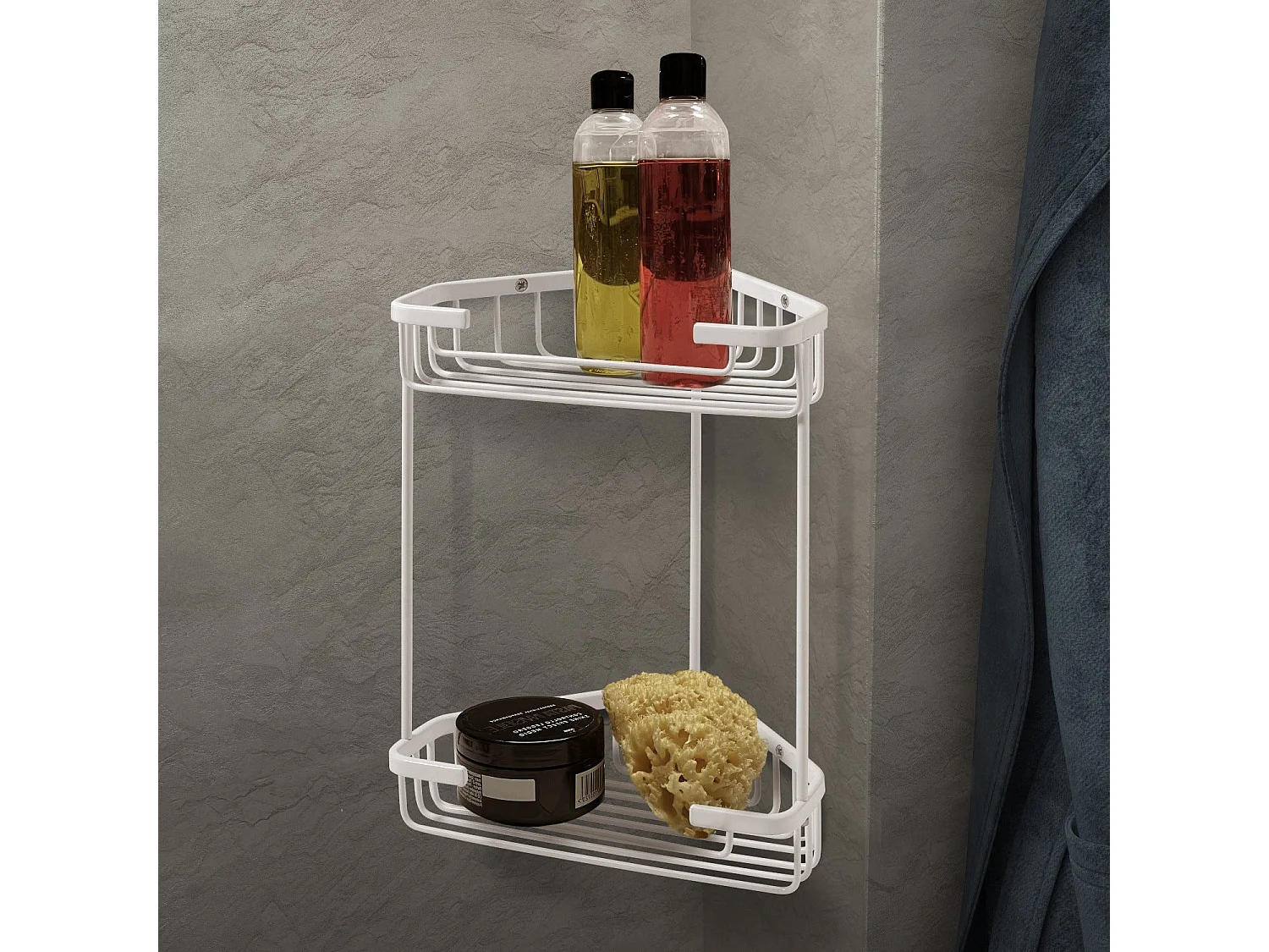 Étagère D’Angle De Douche À Deux Niveaux En Fil Blanc Mat | Augustus