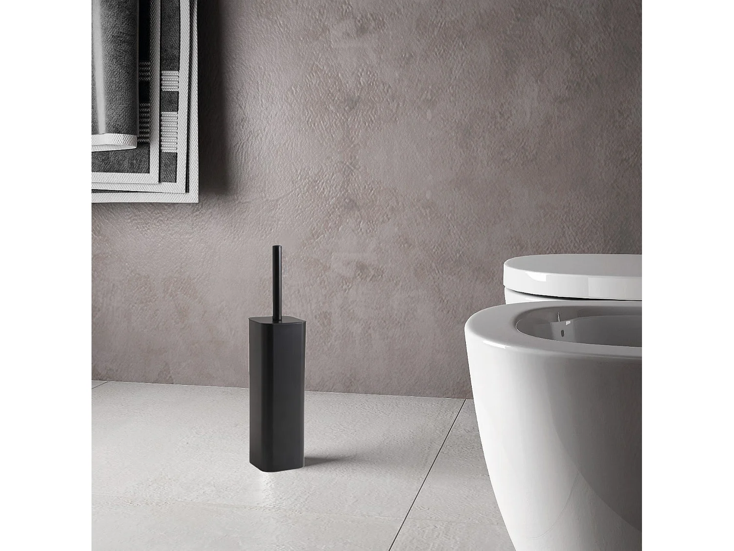 Brosse Wc Sur Pied Noir Mat En Acier Inoxydable | Tahiti