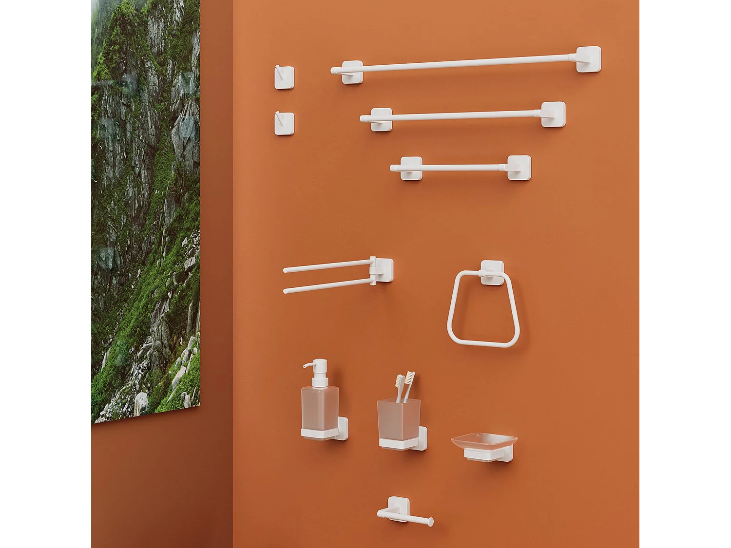 Porte-Serviettes Mural 30 Cm Blanc Mat Fixation Vis Ou Adhésif | Tahiti
