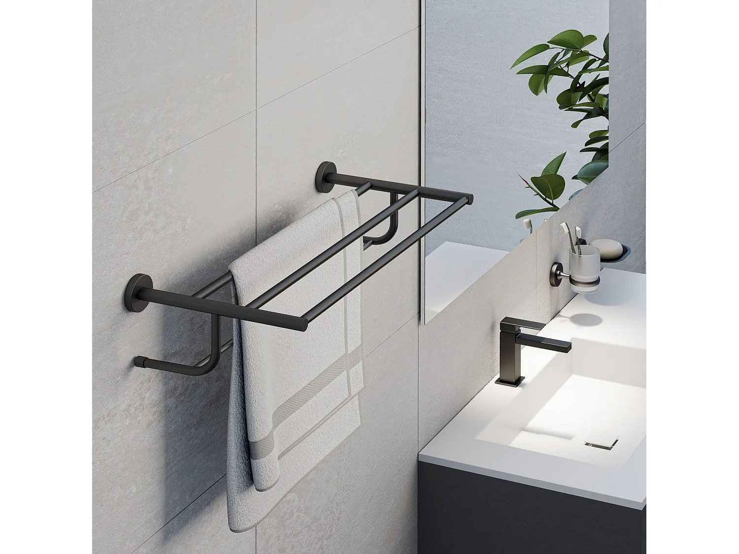 Porte-Serviettes Mural Double Noir Mat | Giacarta