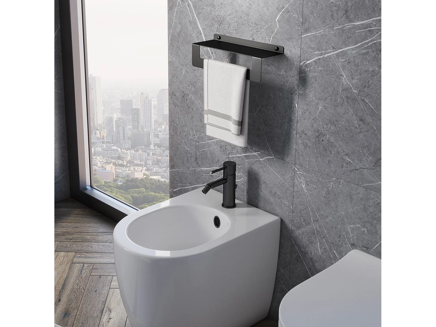Étagère De Douche Avec Porte-Serviettes 30 Cm Noir Mat | Camelia