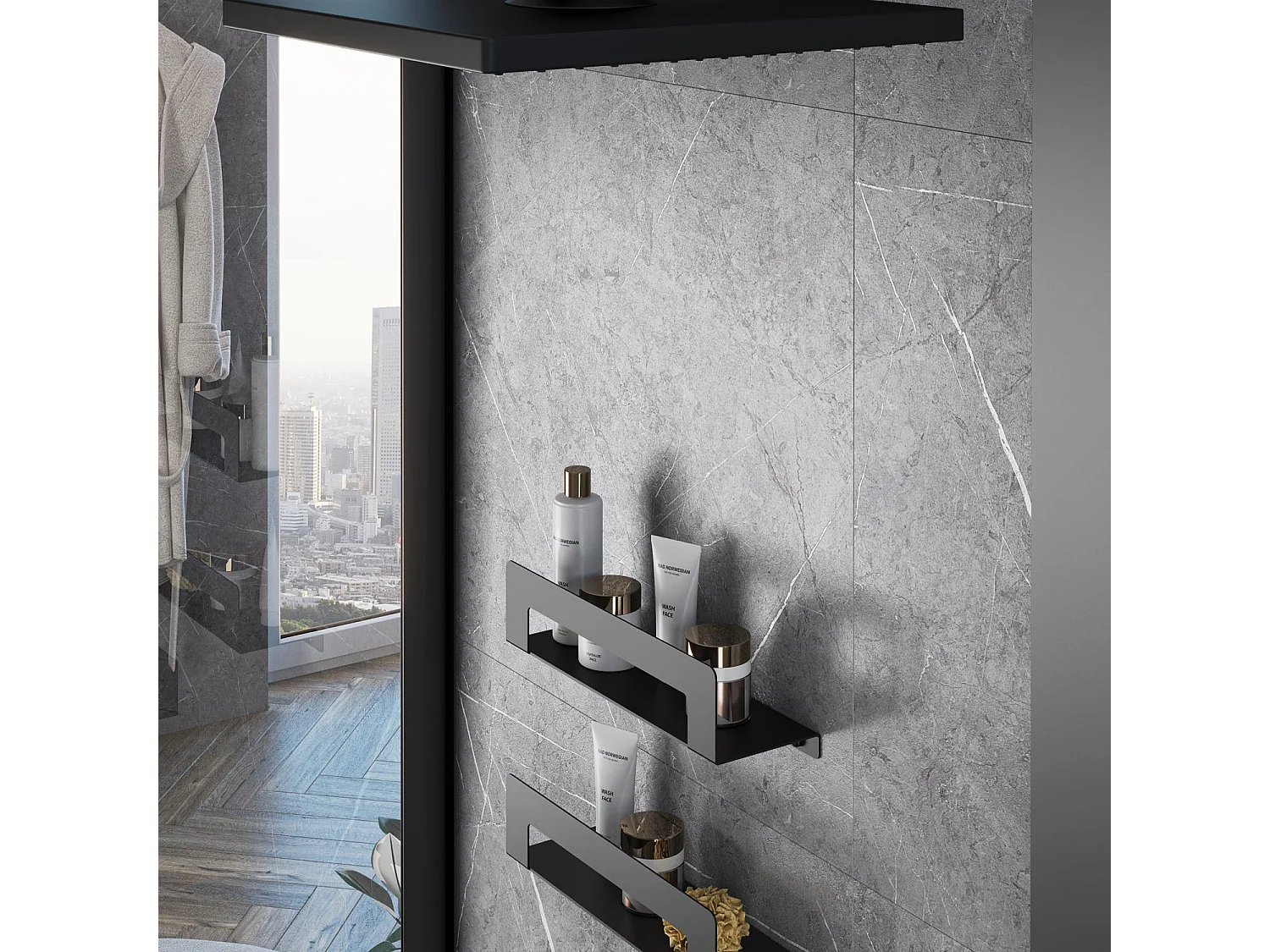 Étagère De Douche Avec Porte-Serviettes 30 Cm Noir Mat | Camelia