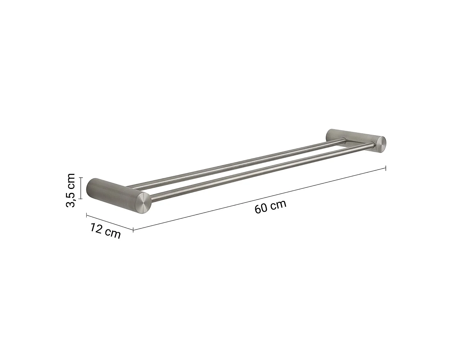 Porte-Serviettes Double 60 Cm En Acier Inoxydable Brossé | Aloe