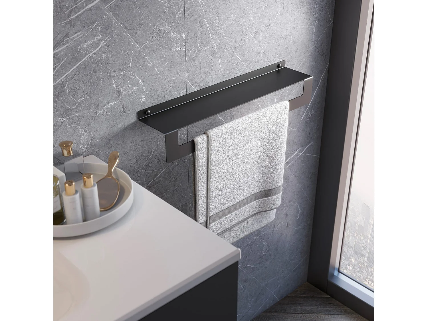 Étagère De Douche Avec Porte-Serviettes 50 Cm Noir Mat | Camelia
