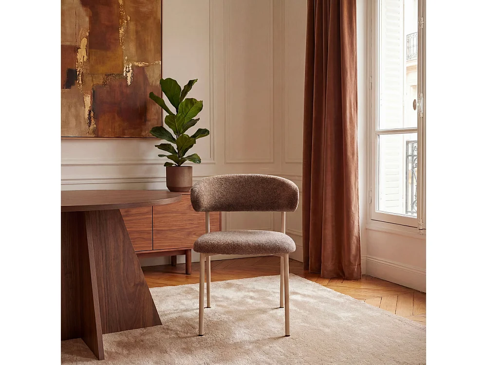 Aria - Lot de 2 chaises en tissu pieds beiges - Marron chiné