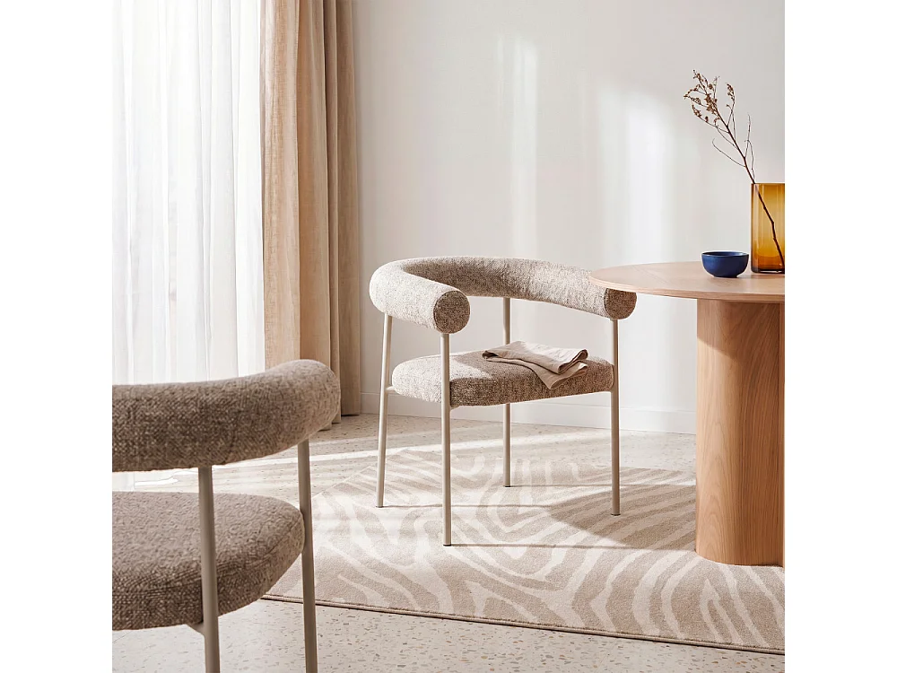 Olympe - Lot de 2 fauteuils de table en tissu pieds beige - Marron chiné