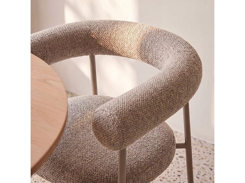 Olympe - Lot de 2 fauteuils de table en tissu pieds beige - Marron chiné