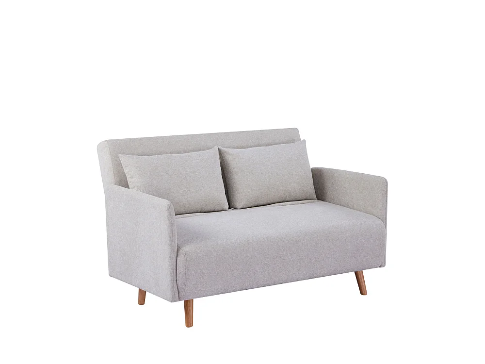 Belushi - Canapé convertible 2 places en tissu pieds bois clair - Beige chiné