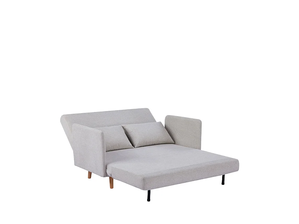 Belushi - Canapé convertible 2 places en tissu pieds bois clair - Beige chiné
