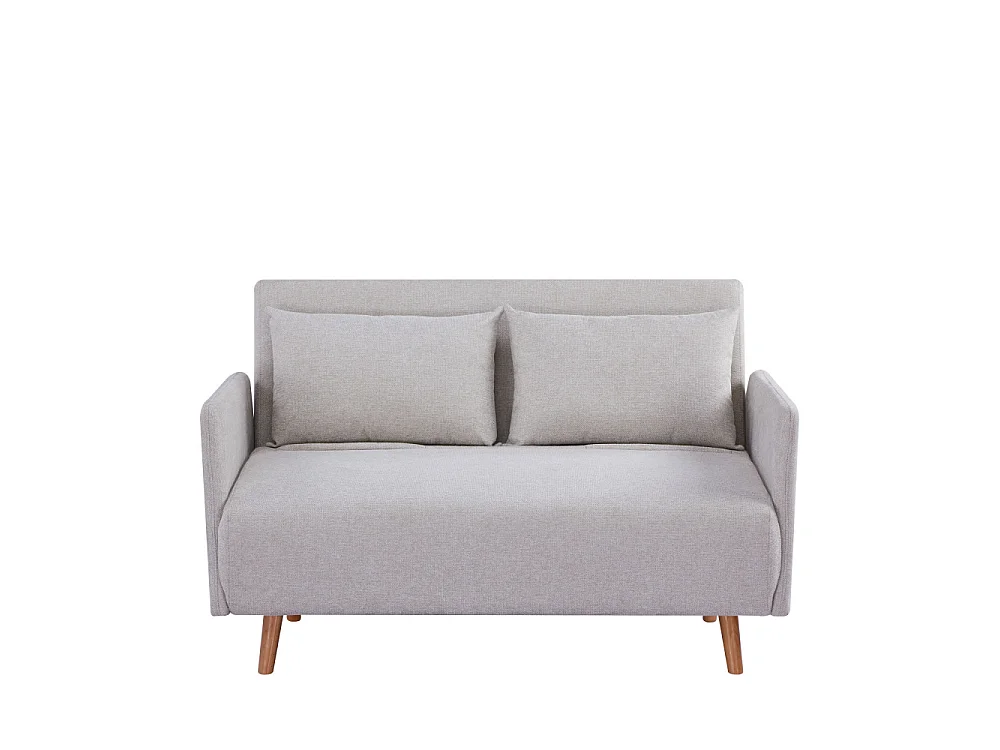 Belushi - Canapé convertible 2 places en tissu pieds bois clair - Beige chiné