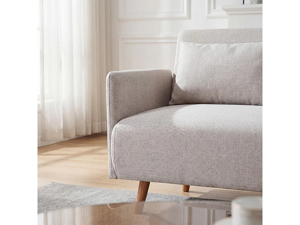 Belushi - Canapé convertible 2 places en tissu pieds bois clair - Beige chiné