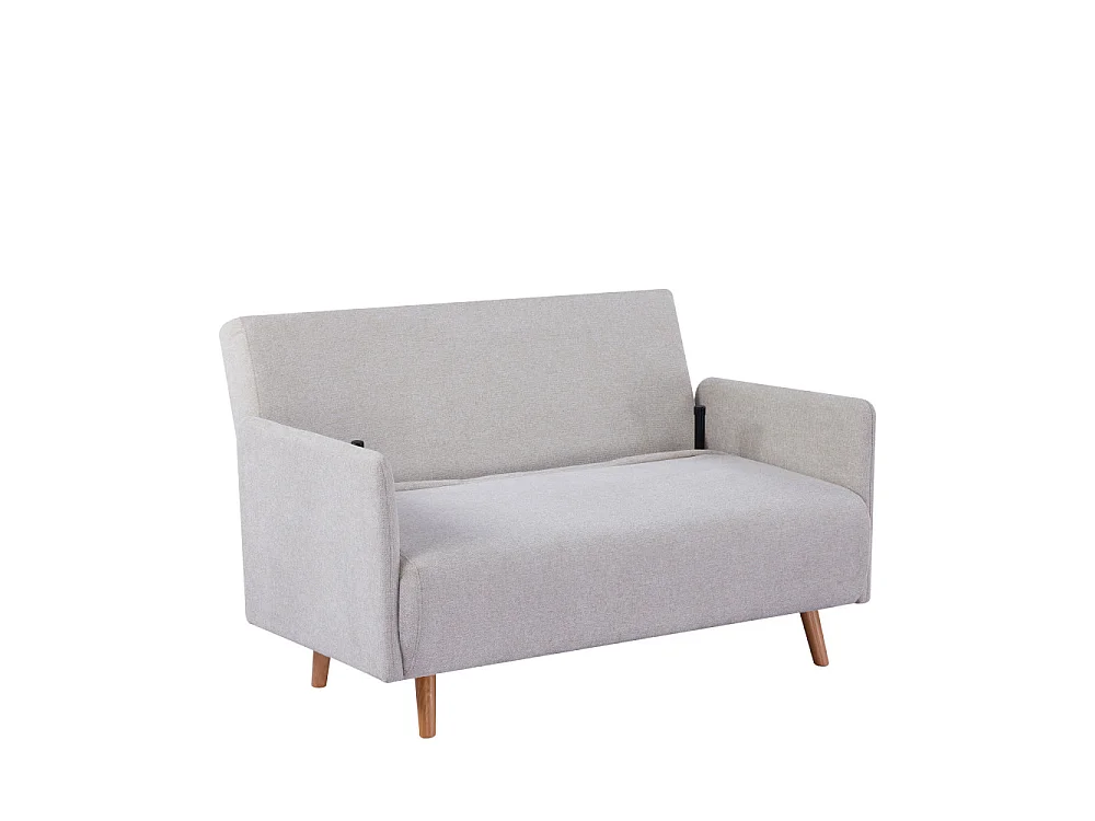 Belushi - Canapé convertible 2 places en tissu pieds bois clair - Beige chiné