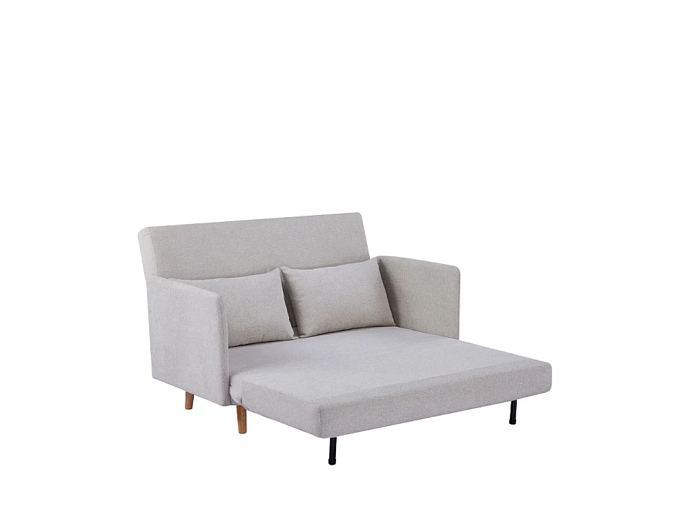 Belushi - Canapé convertible 2 places en tissu pieds bois clair - Beige chiné