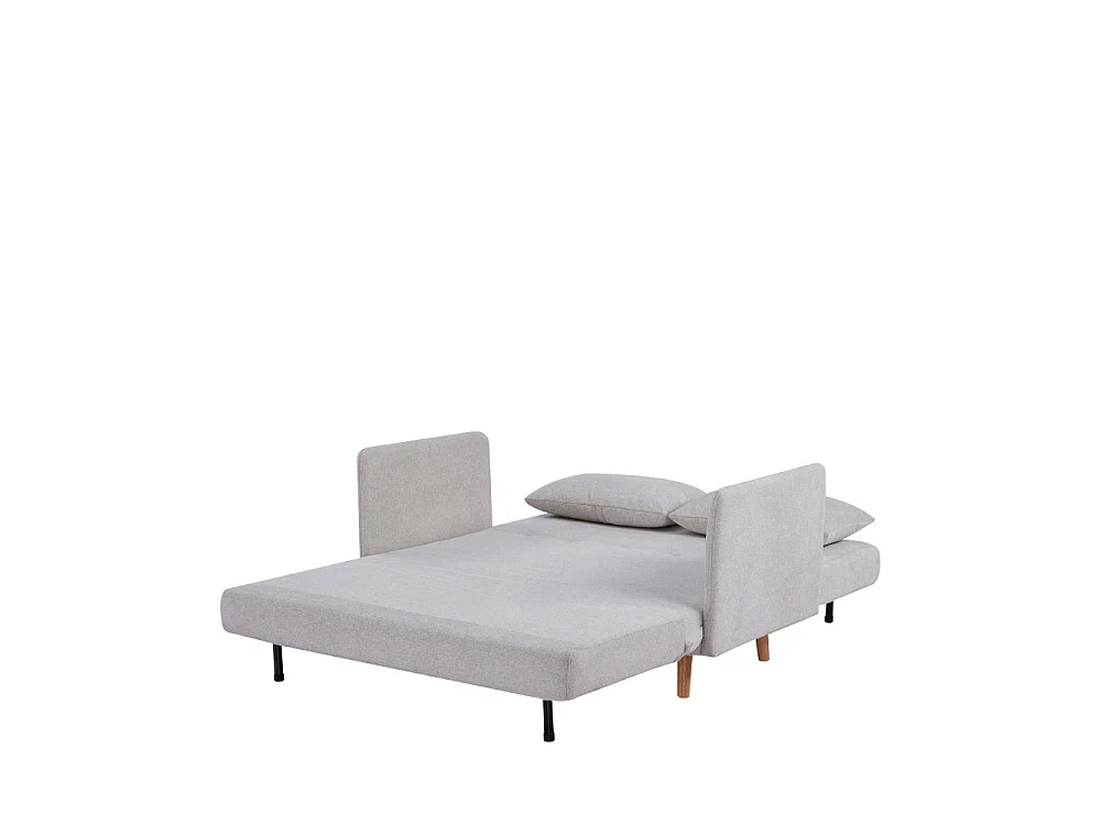 Belushi - Canapé convertible 2 places en tissu pieds bois clair - Beige chiné