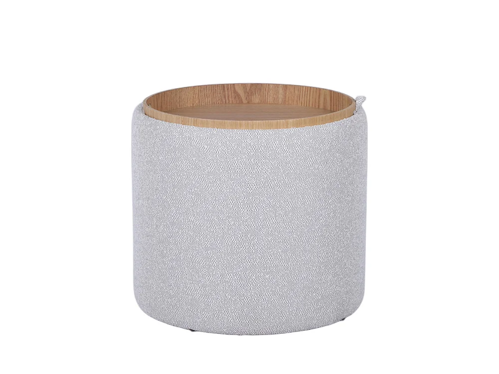 Zoé - Pouf avec rangement en tissu convertible en table d'appoint ø40cm - Beige chiné