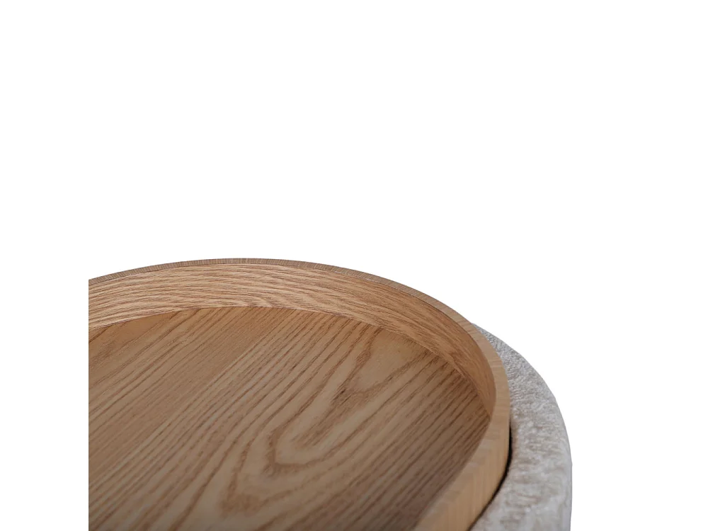 Zoé - Pouf avec rangement en tissu convertible en table d'appoint ø40cm - Beige chiné