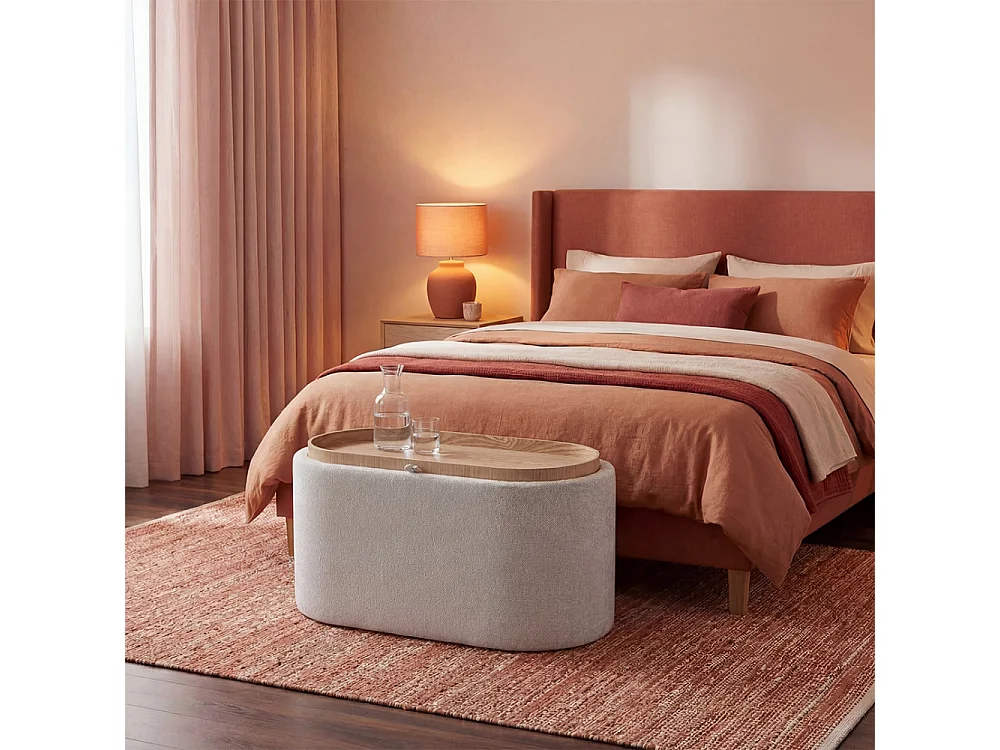 Zoé - Banc coffre en tissu convertible en table basse L77cm - Beige chiné