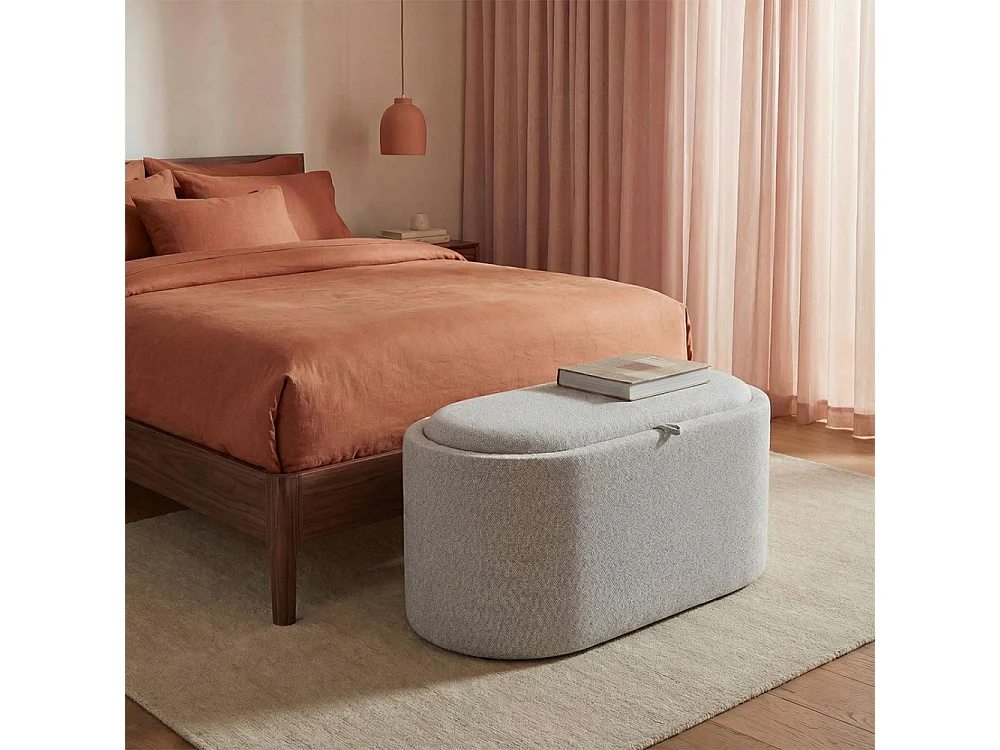 Zoé - Banc coffre en tissu convertible en table basse L77cm - Beige chiné