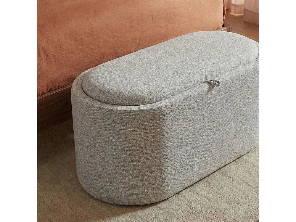 Zoé - Banc coffre en tissu convertible en table basse L77cm - Beige chiné