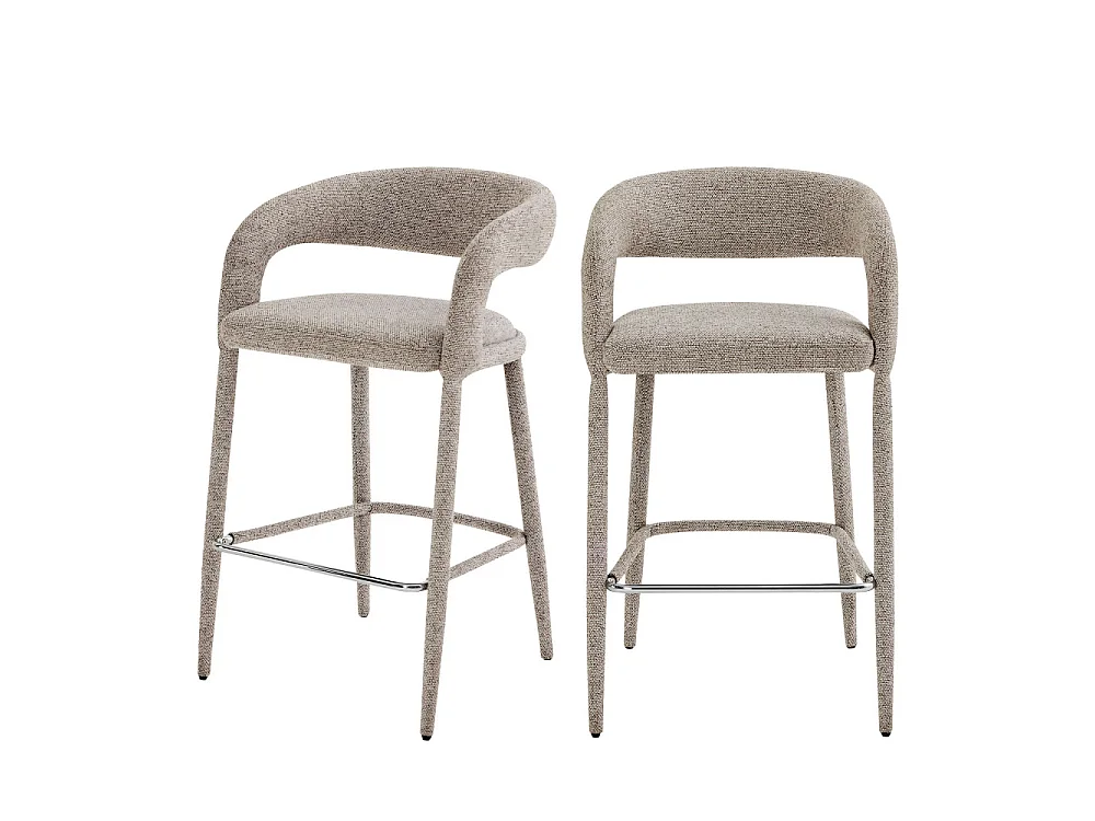 Romy - Lot de 2 chaises de bar en tissu H75cm - Marron chiné