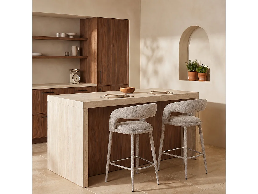 Romy - Lot de 2 chaises de bar en tissu H75cm - Marron chiné