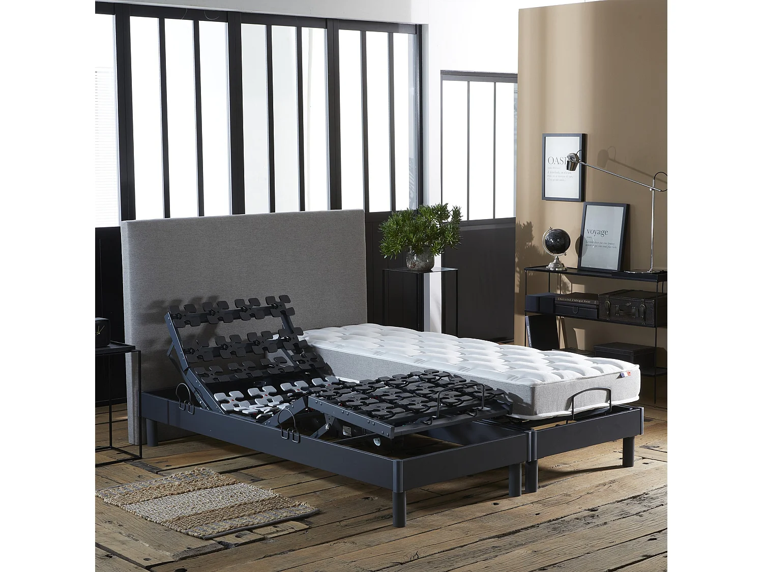 Ensemble lit électrique de relaxation multi lattes + Matelas mousse 35HR - 2x80 x 200 cm