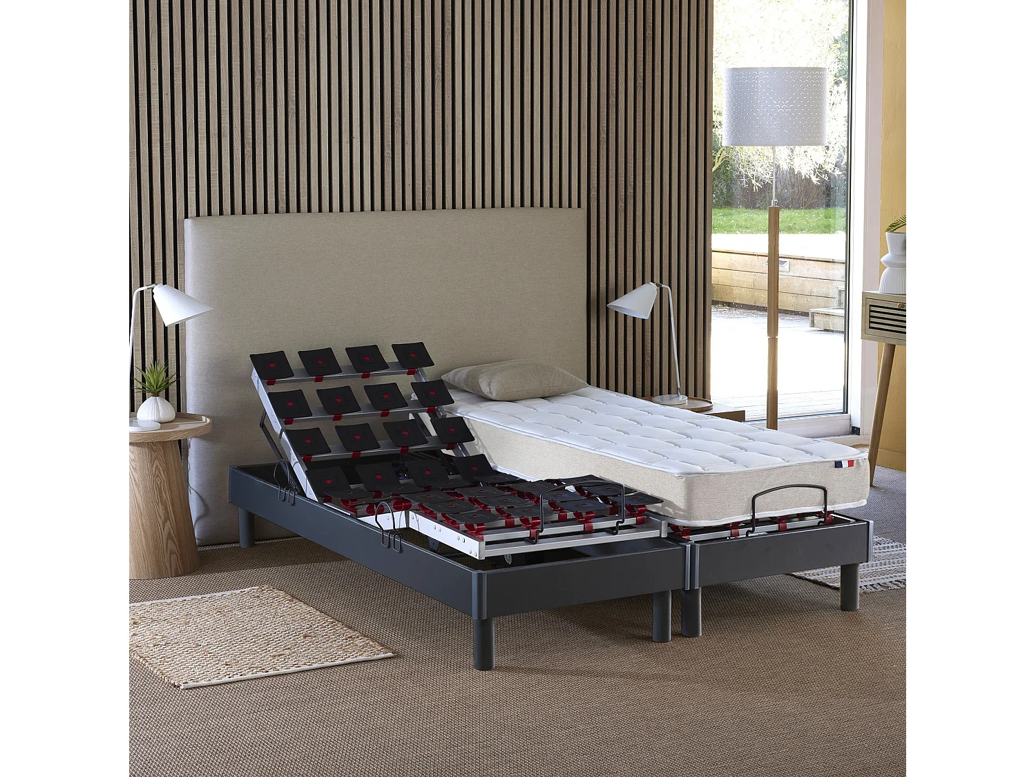Ensemble literie électrique relaxation à plots + Matelas 100% latex - 90 x 190 cm