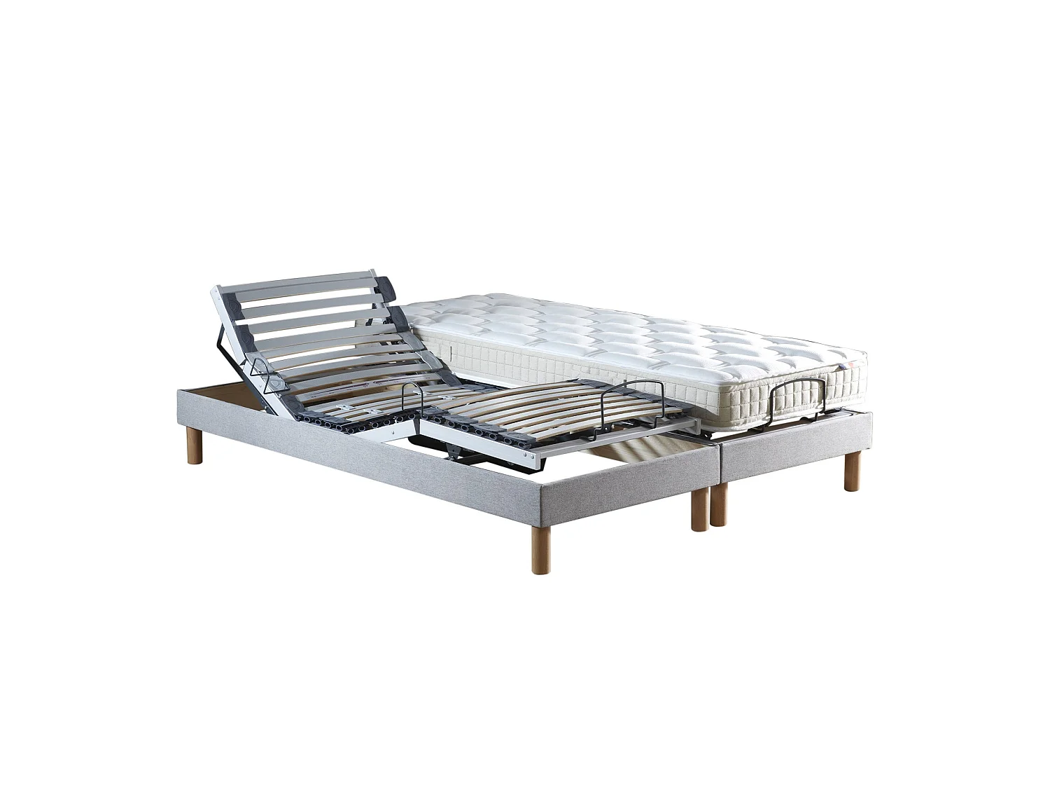 Ensemble lit électrique de relaxation multi lattes + Matelas 100% latex Couleur - Gris Clair, - 2x80 x 200 cm