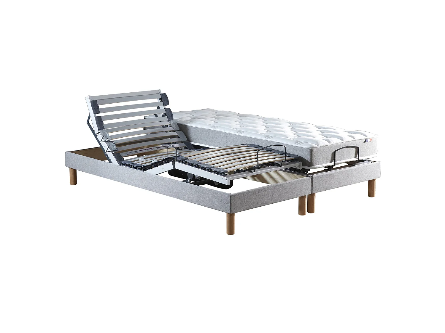 Ensemble lit électrique relaxation multi lattes + Matelas Mousse à mémoire de forme Couleur - Gris Clair, - 2x80 x 200 cm