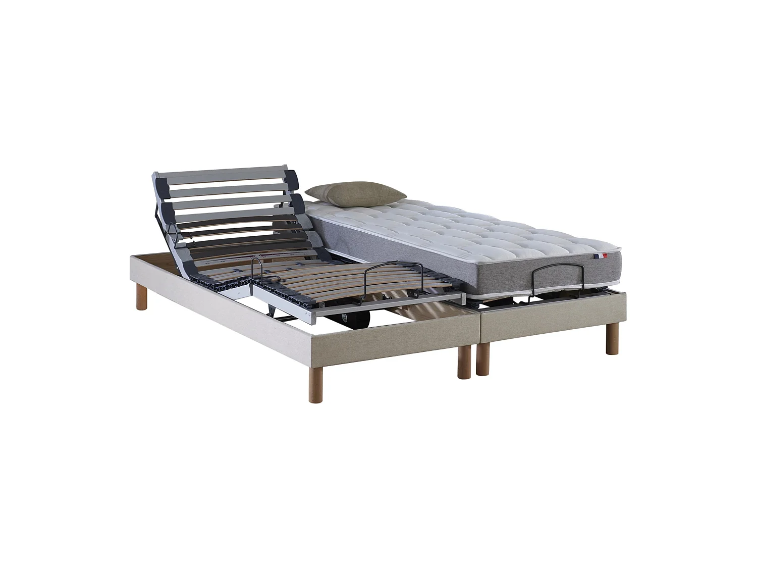 Ensemble lit électrique relaxation multi lattes + Matelas Mousse 35HR Couleur - Beige, - 2x70 x 190 cm
