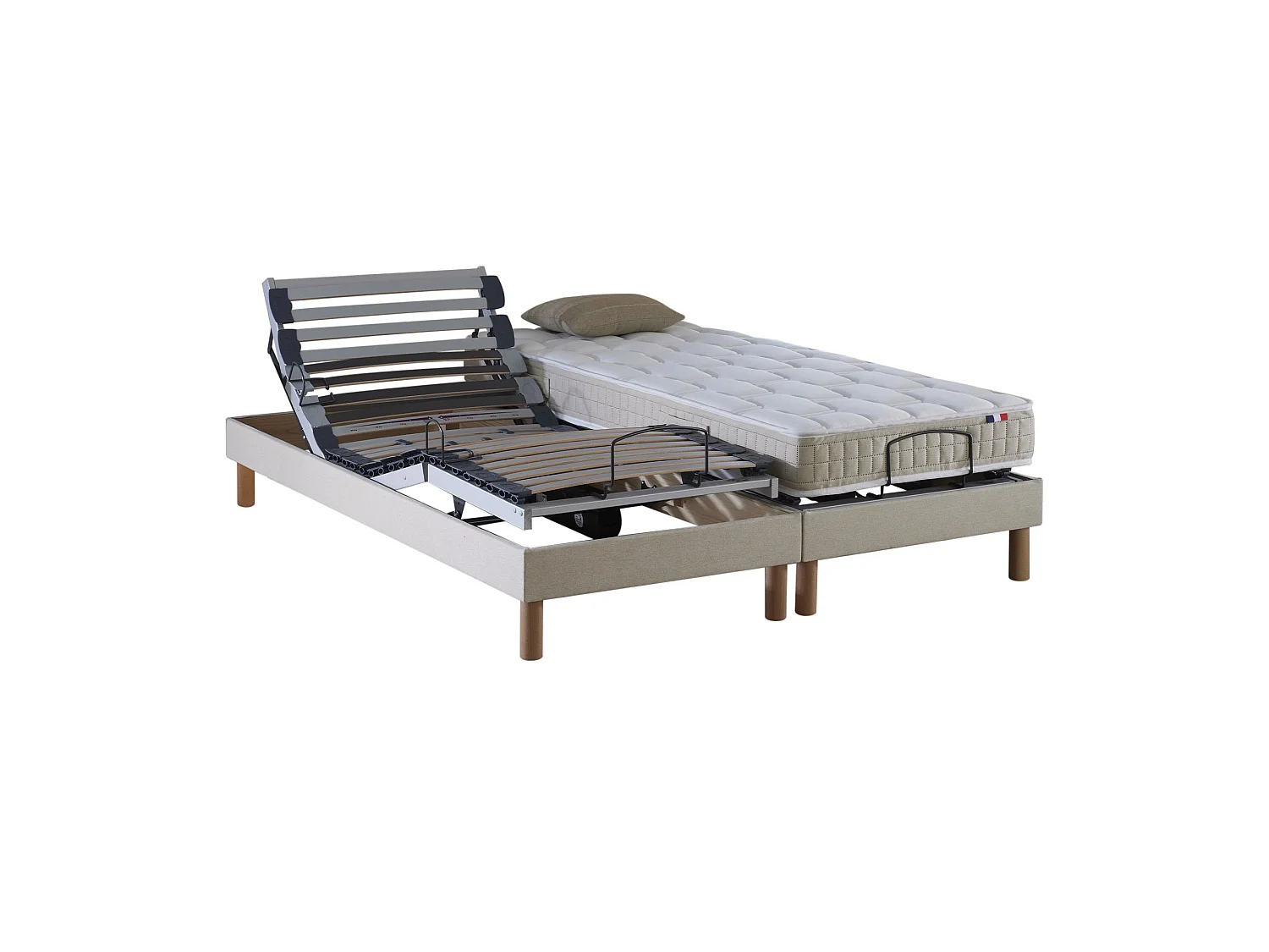 Ensemble lit électrique de relaxation multi lattes + Matelas 100% latex Couleur - Beige, - 2x70 x 190 cm